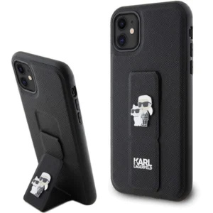Karl Lagerfeld Gripstand Saffiano Karl&Choupette Pins case for iPhone 11 / Xr - blackeng