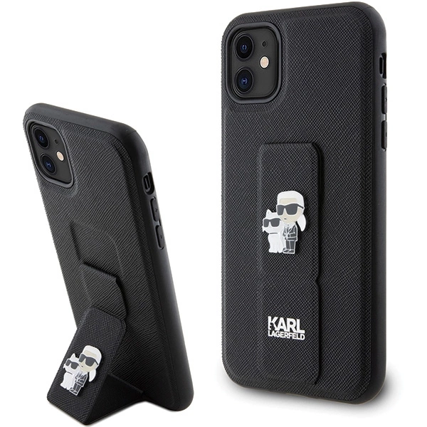Karl Lagerfeld Gripstand Saffiano Karl&Choupette Pins case for iPhone 11 / Xr - blackeng