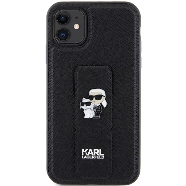 Karl Lagerfeld Gripstand Saffiano Karl&Choupette Pins case for iPhone 11 / Xr - blackeng