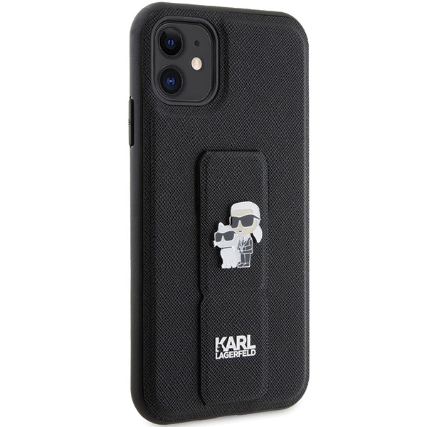 Karl Lagerfeld Gripstand Saffiano Karl&Choupette Pins case for iPhone 11 / Xr - blackeng