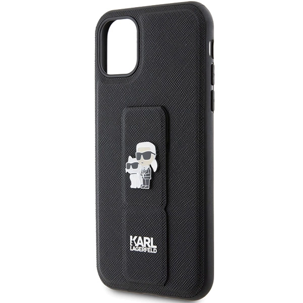 Karl Lagerfeld Gripstand Saffiano Karl&Choupette Pins case for iPhone 11 / Xr - blackeng