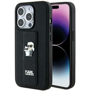 Karl Lagerfeld Gripstand Saffiano Karl&Choupette Pins case for iPhone 13 Pro / 13 - blackeng