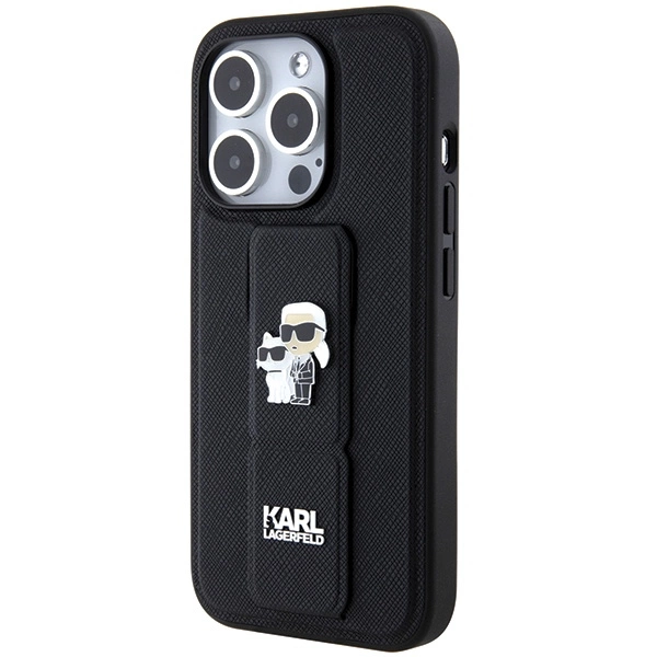 Karl Lagerfeld Gripstand Saffiano Karl&Choupette Pins case for iPhone 13 Pro / 13 - blackeng