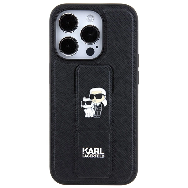 Karl Lagerfeld Gripstand Saffiano Karl&Choupette Pins case for iPhone 13 Pro / 13 - blackeng