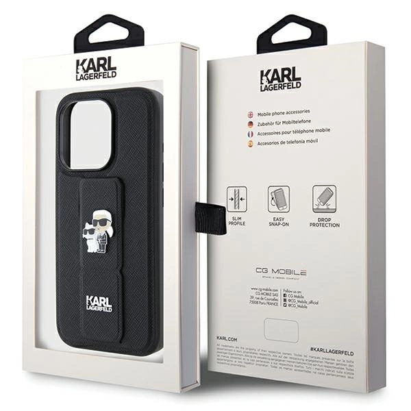 Karl Lagerfeld Gripstand Saffiano Karl&Choupette Pins case for iPhone 13 Pro / 13 - blackeng