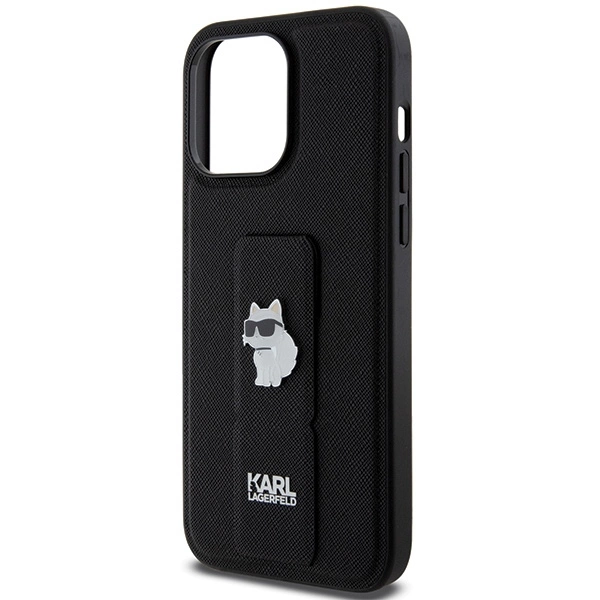 Karl Lagerfeld Gripstand Saffiano Choupette Pins case for iPhone 13 Pro Max - blackeng