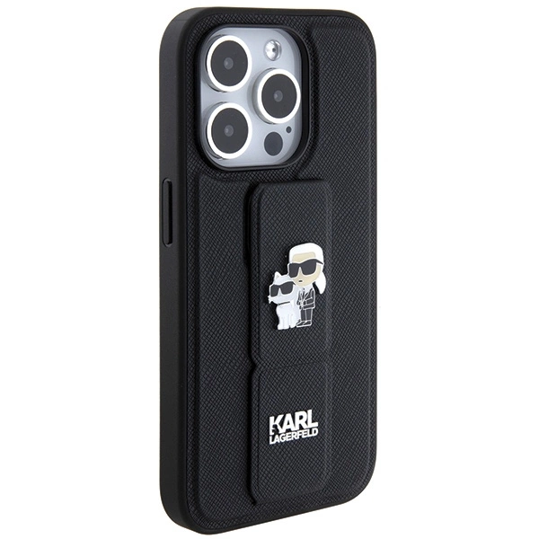 Karl Lagerfeld Gripstand Saffiano Karl&Choupette Pins case for iPhone 14 Pro - blackeng