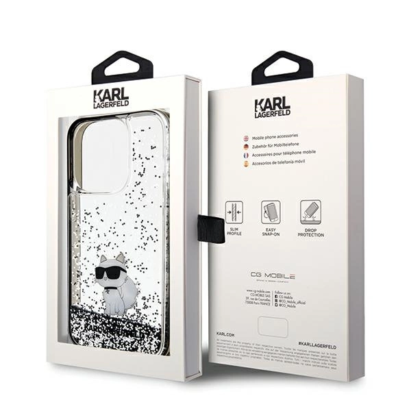 Karl Lagerfeld Liquid Glitter Choupette case for iPhone 14 Pro - transparenteng