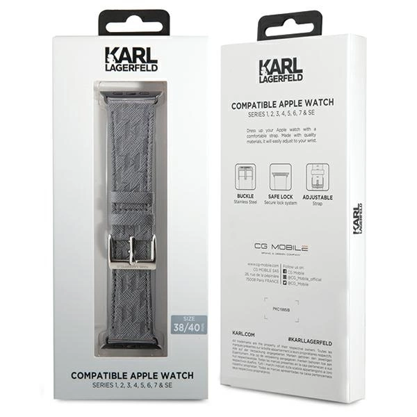 Karl Lagerfeld Saffiano Monogram strap for Apple Watch 38/40/41mm - silvereng