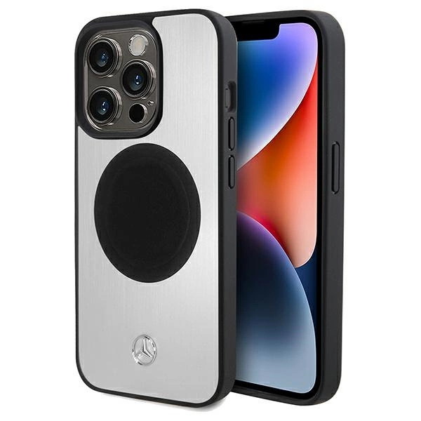 Mercedes Leather&Alu MagSafe case for iPhone 15 Pro - silvereng