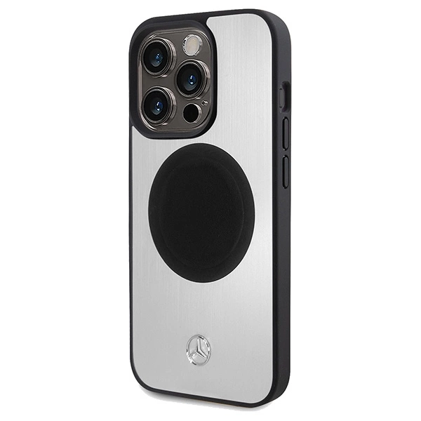 Mercedes Leather&Alu MagSafe case for iPhone 15 Pro - silvereng