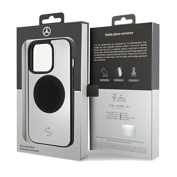 Mercedes Leather&Alu MagSafe case for iPhone 15 Pro Max - silvereng