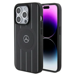 Mercedes Stripes Pattern Leather MagSafe case for iPhone 15 Pro Max - blackeng