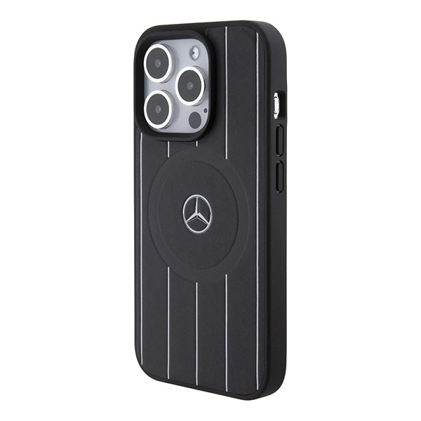 Mercedes Stripes Pattern Leather MagSafe case for iPhone 15 Pro Max - blackeng