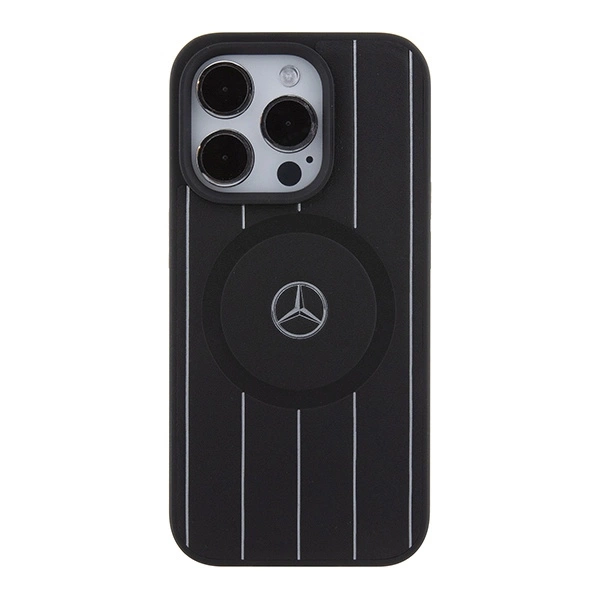 Mercedes Stripes Pattern Leather MagSafe case for iPhone 15 Pro Max - blackeng