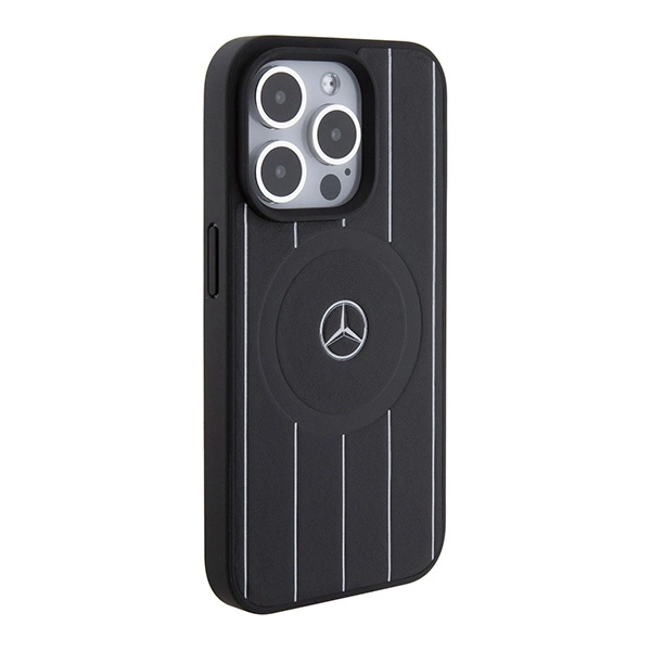 Mercedes Stripes Pattern Leather MagSafe case for iPhone 15 Pro Max - blackeng