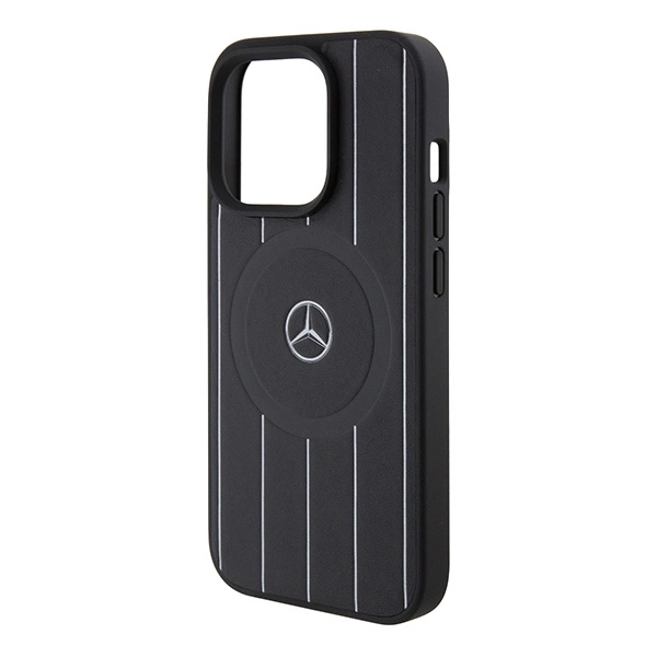 Mercedes Stripes Pattern Leather MagSafe case for iPhone 15 Pro Max - blackeng