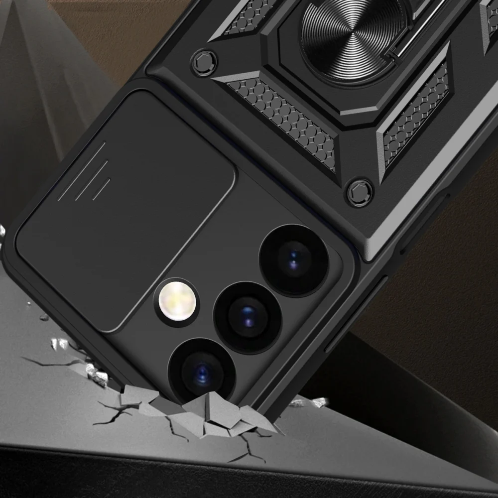 Hybrid Armor Camshield armored case for Samsung Galaxy S24 with camera cover - blackeng