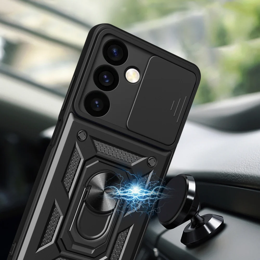 Hybrid Armor Camshield armored case for Samsung Galaxy S24 with camera cover - blackeng