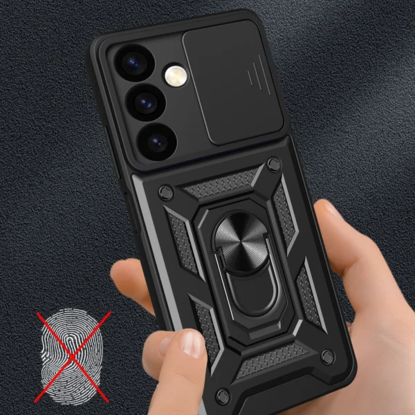 Hybrid Armor Camshield armored case for Samsung Galaxy S24 with camera cover - blackeng