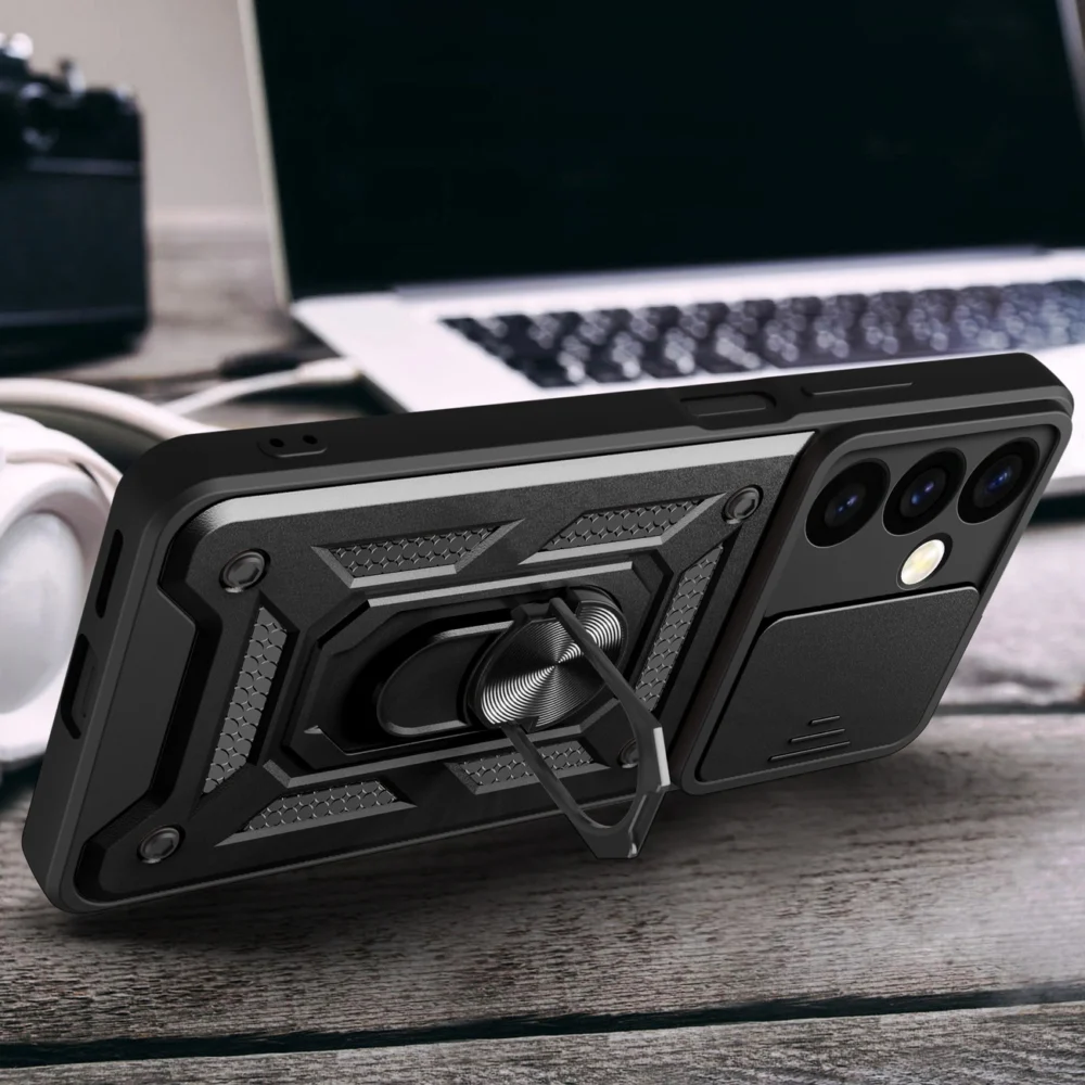 Hybrid Armor Camshield armored case for Samsung Galaxy S24 with camera cover - blackeng