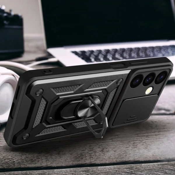 Hybrid Armor Camshield armored case for Samsung Galaxy S24 with camera cover - blackeng