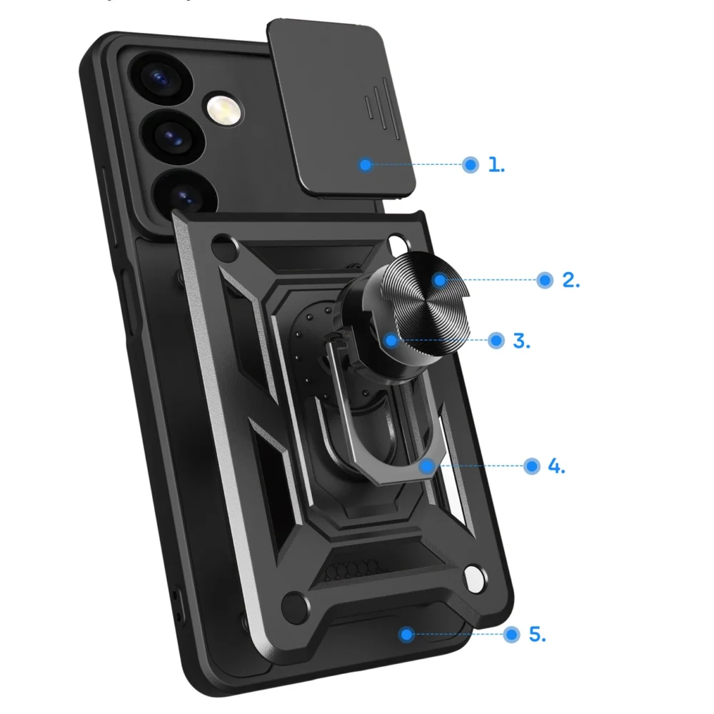 Hybrid Armor Camshield armored case for Samsung Galaxy S24 with camera cover - blackeng