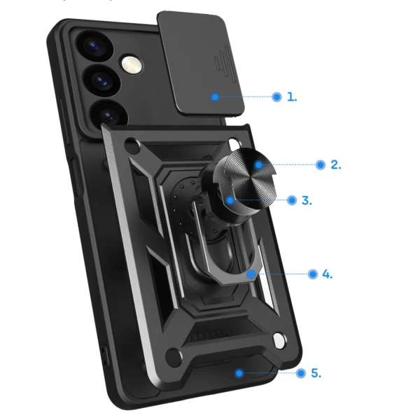 Hybrid Armor Camshield armored case for Samsung Galaxy S24 with camera cover - blackeng