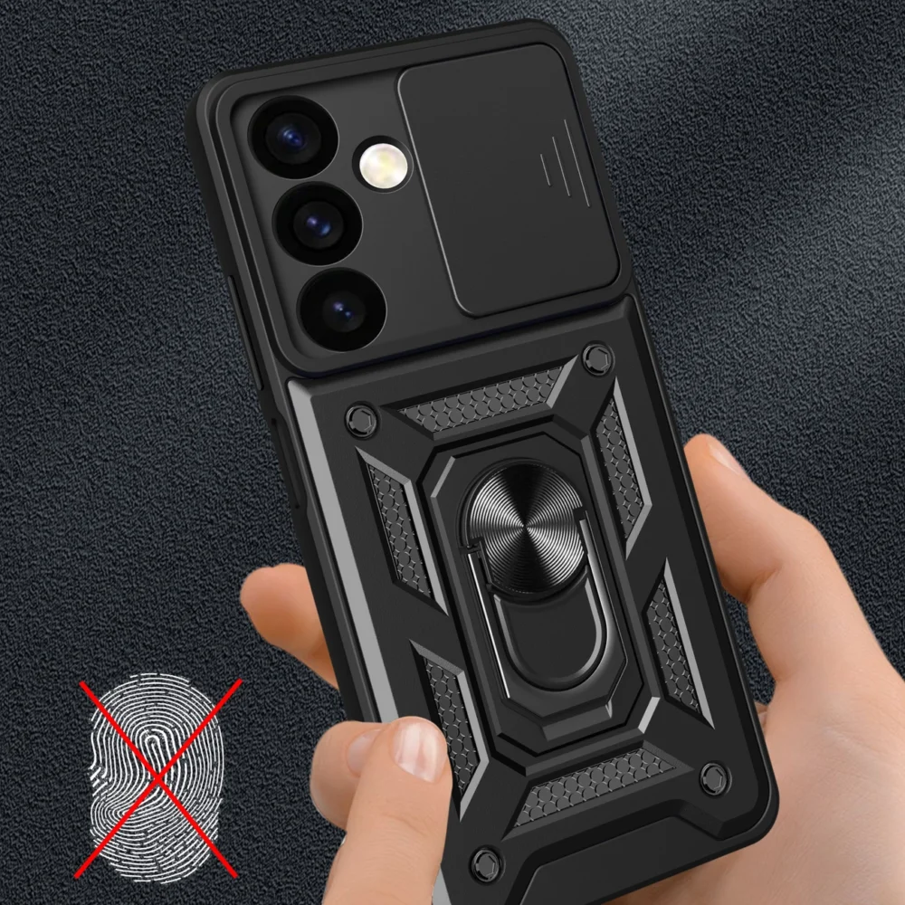 Hybrid Armor Camshield armored case for Samsung Galaxy S24+ with camera cover - blackeng