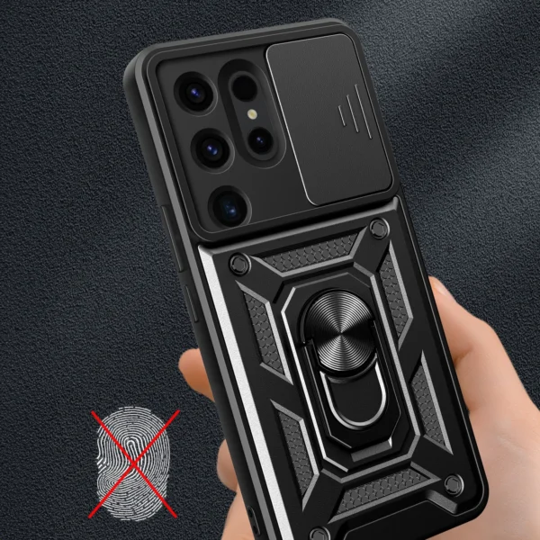 Hybrid Armor Camshield case for Samsung Galaxy S24 Ultra armored with camera cover - blackeng