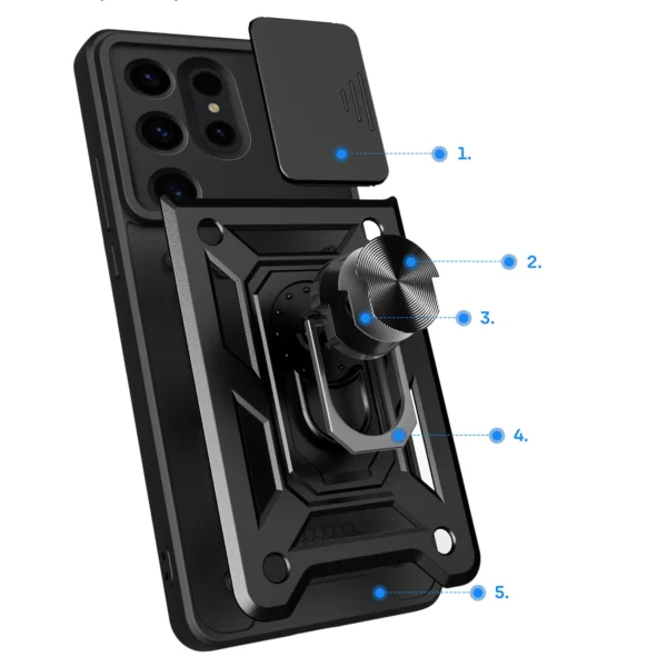 Hybrid Armor Camshield case for Samsung Galaxy S24 Ultra armored with camera cover - blackeng