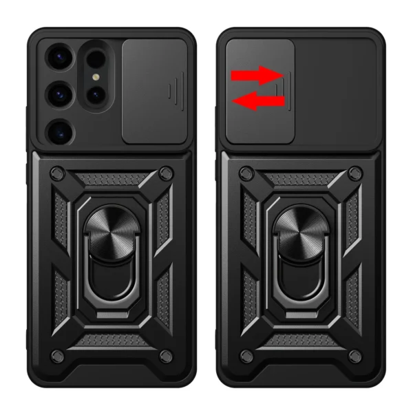 Hybrid Armor Camshield case for Samsung Galaxy S24 Ultra armored with camera cover - blackeng