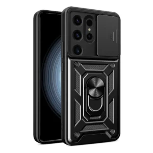 Hybrid Armor Camshield case for Samsung Galaxy S24 Ultra armored with camera cover - blackeng