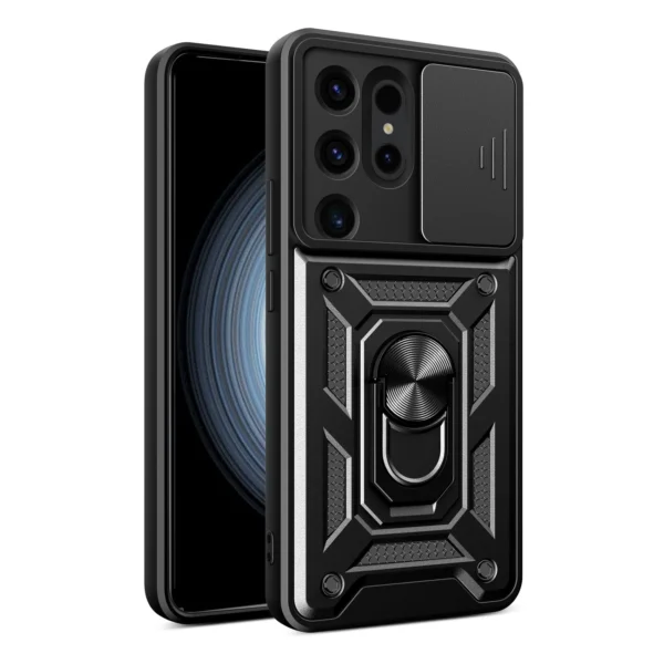 Hybrid Armor Camshield case for Samsung Galaxy S24 Ultra armored with camera cover - blackeng