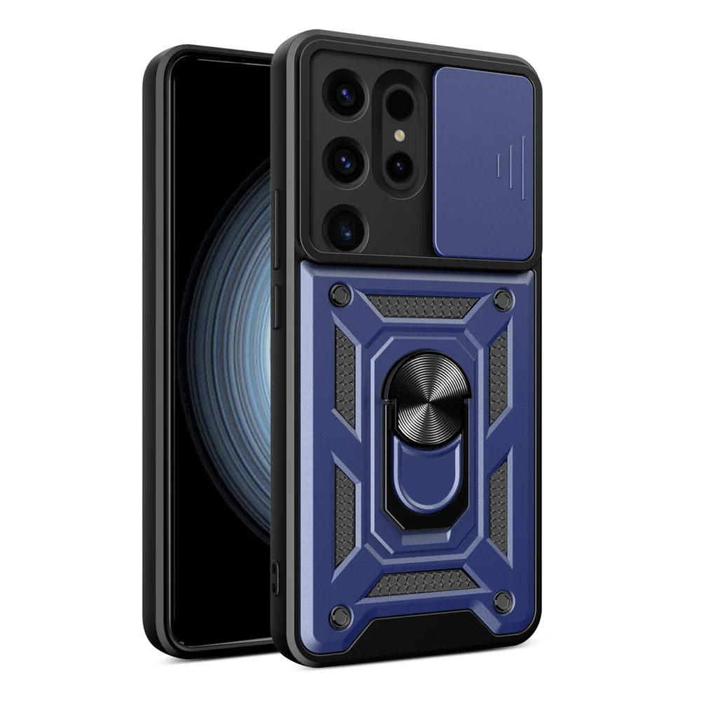 Hybrid Armor Camshield case for Samsung Galaxy S24 Ultra armored with camera cover - blueeng