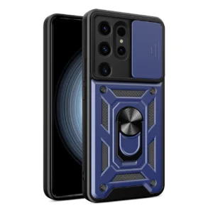 Hybrid Armor Camshield case for Samsung Galaxy S24 Ultra armored with camera cover - blueeng