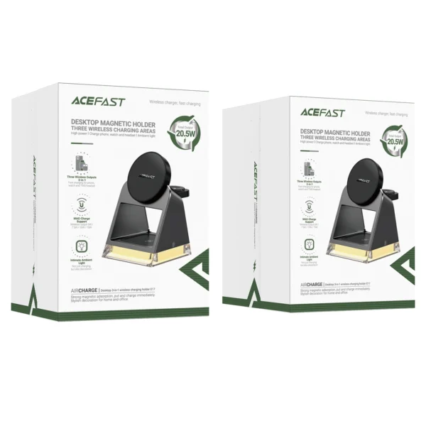 Acefast E17 MagSafe 3in1 Inductive Charger + USB-A USB-C Cable - Blackeng