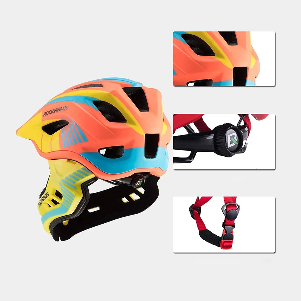 Rockbros TT-32SOYB-M children's bicycle helmet with detachable chinbar, size M - yellow-orangeeng