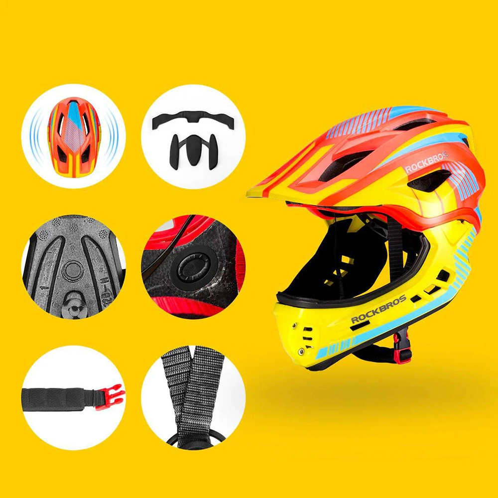Rockbros TT-32SOYB-M children's bicycle helmet with detachable chinbar, size M - yellow-orangeeng