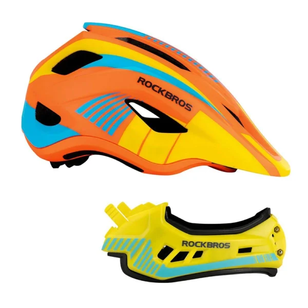 Rockbros TT-32SOYB-M children's bicycle helmet with detachable chinbar, size M - yellow-orangeeng