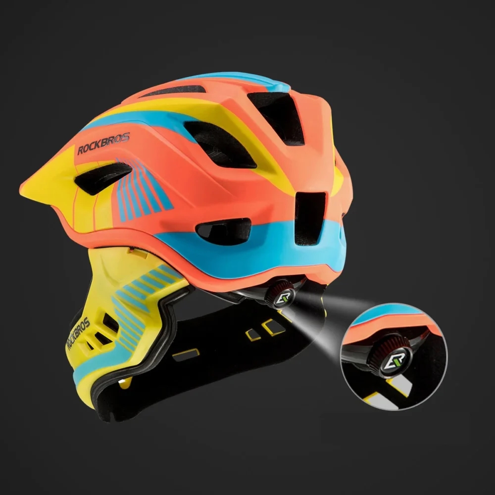 Rockbros TT-32SOYB-M children's bicycle helmet with detachable chinbar, size M - yellow-orangeeng