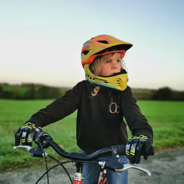 Rockbros TT-32SOYB-M children's bicycle helmet with detachable chinbar, size M - yellow-orangeeng