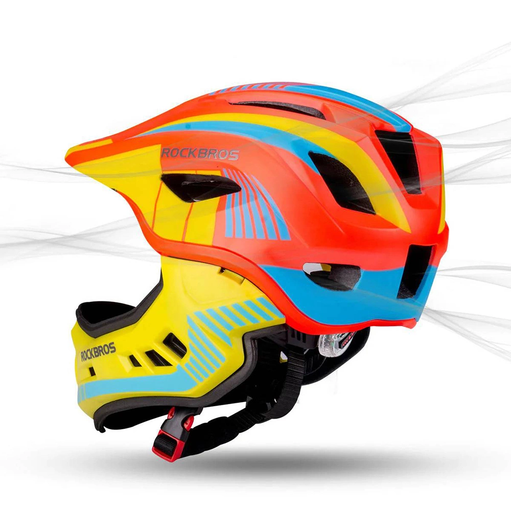 Rockbros TT-32SOYB-S children's bicycle helmet with detachable chinbar, size S - yellow-orangeeng