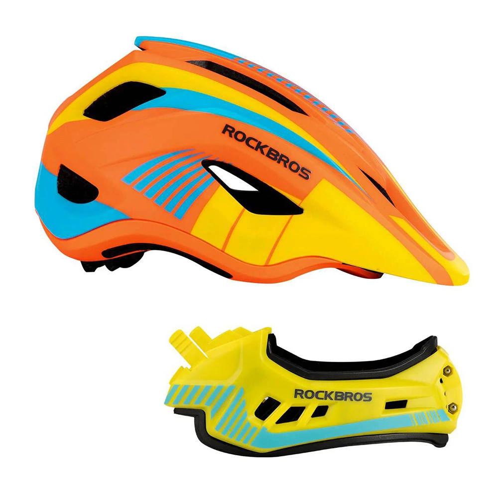 Rockbros TT-32SOYB-S children's bicycle helmet with detachable chinbar, size S - yellow-orangeeng