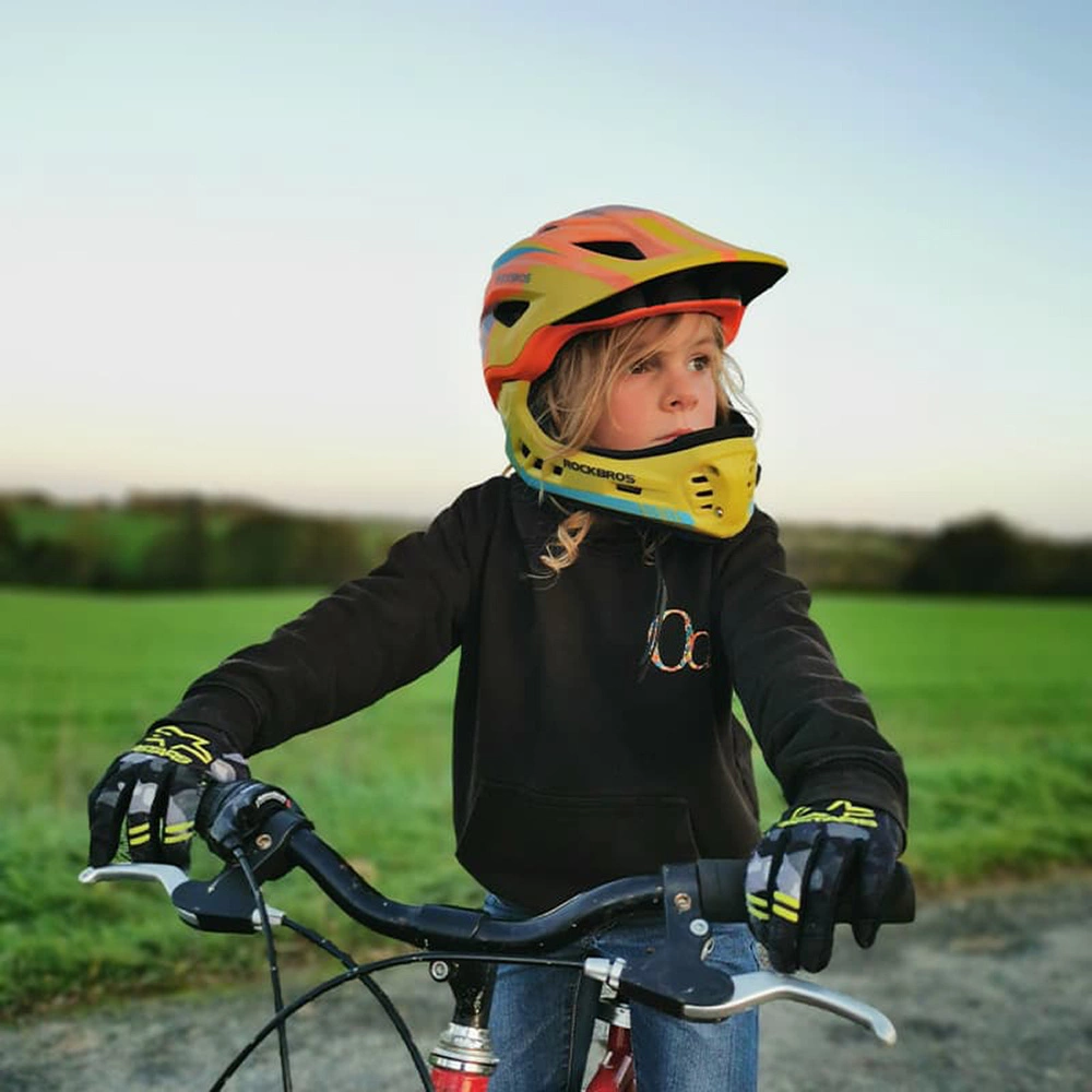 Rockbros TT-32SOYB-S children's bicycle helmet with detachable chinbar, size S - yellow-orangeeng