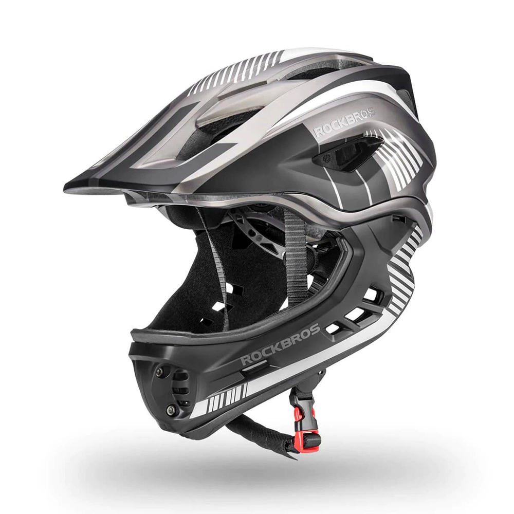 Rockbros TT-32SBTG-M children's bicycle helmet with removable chinbar, size M - grayeng