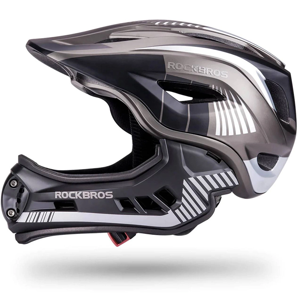 Rockbros TT-32SBTG-M children's bicycle helmet with removable chinbar, size M - grayeng