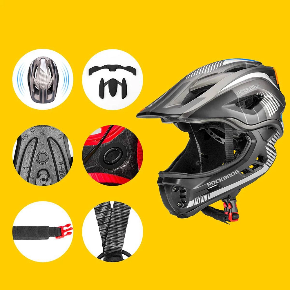 Rockbros TT-32SBTG-M children's bicycle helmet with removable chinbar, size M - grayeng