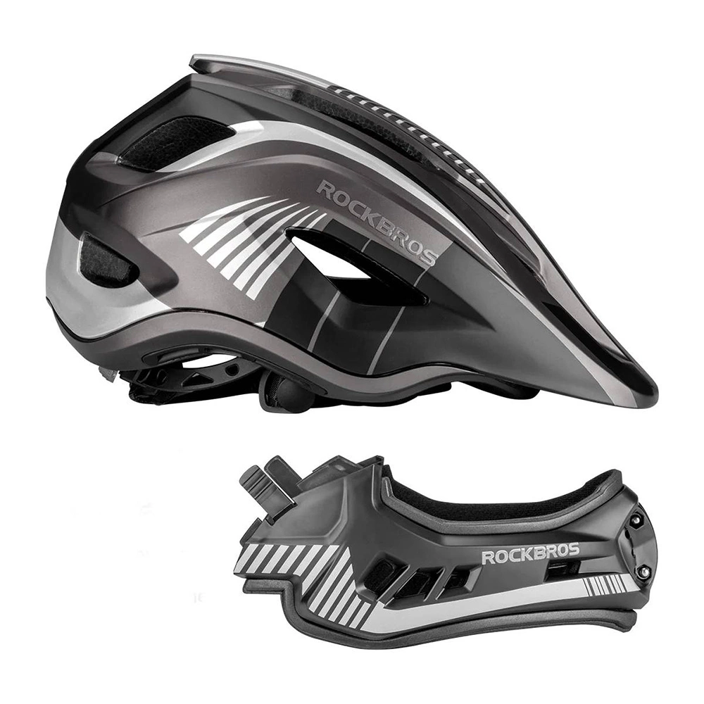 Rockbros TT-32SBTG-M children's bicycle helmet with removable chinbar, size M - grayeng