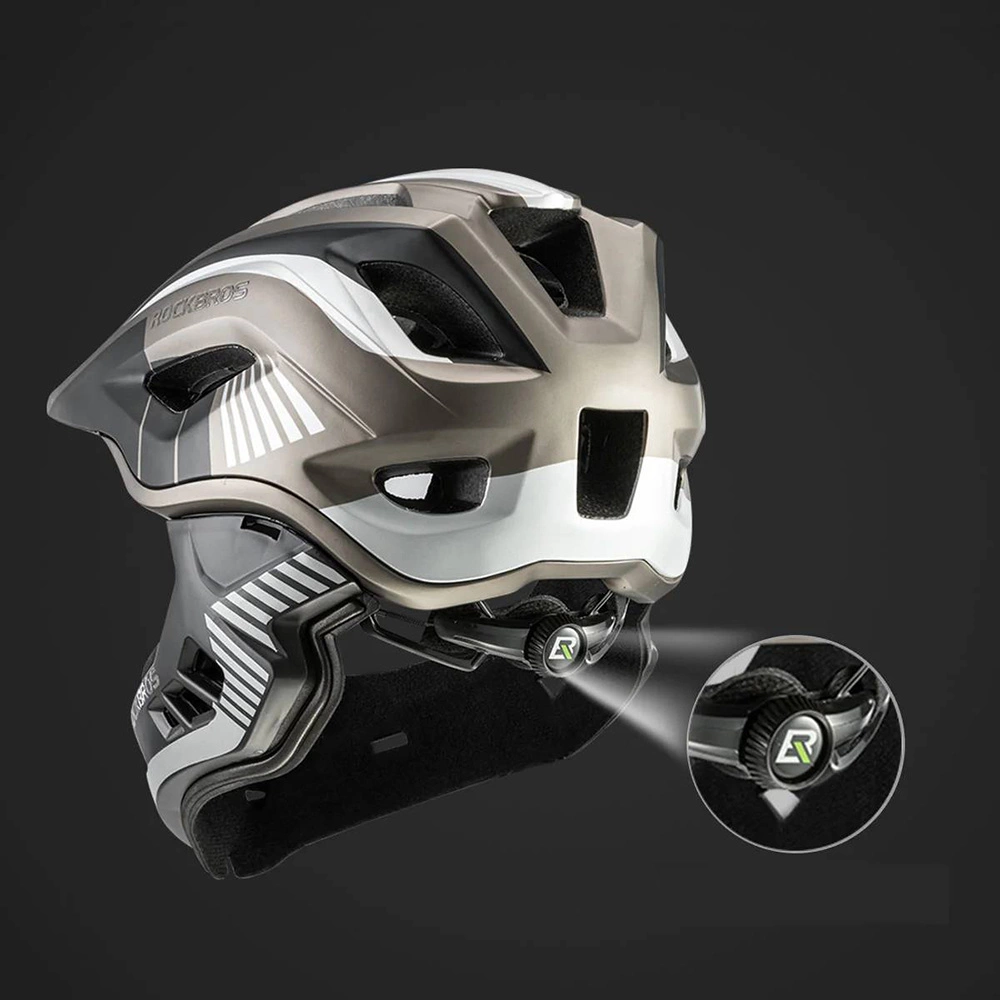 Rockbros TT-32SBTG-M children's bicycle helmet with removable chinbar, size M - grayeng
